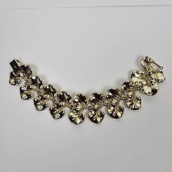 Vtg Lisner Bracelet Silver Tone Gingko Leaf Lily Pad Textured Disc Chunky 60s - Picture 3 of 11